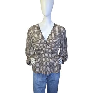 Bohemian Floral Smocked Waist Blouse With Wide Sleeves | Max Studio | Size M